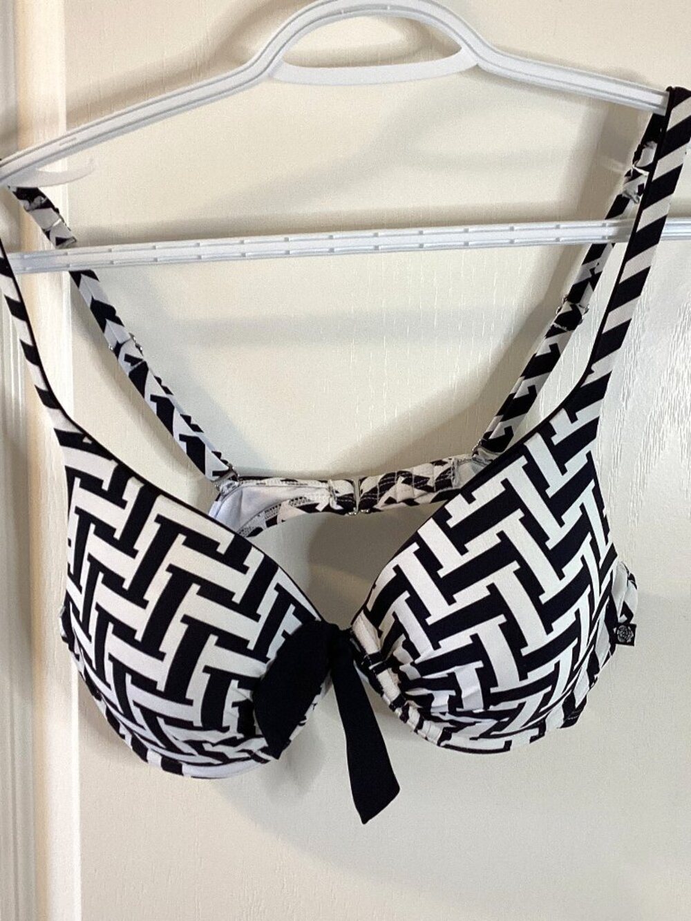 La Vie en Rose Aqua Women's Bikini Top Bra Black & White Swimsuit Size M